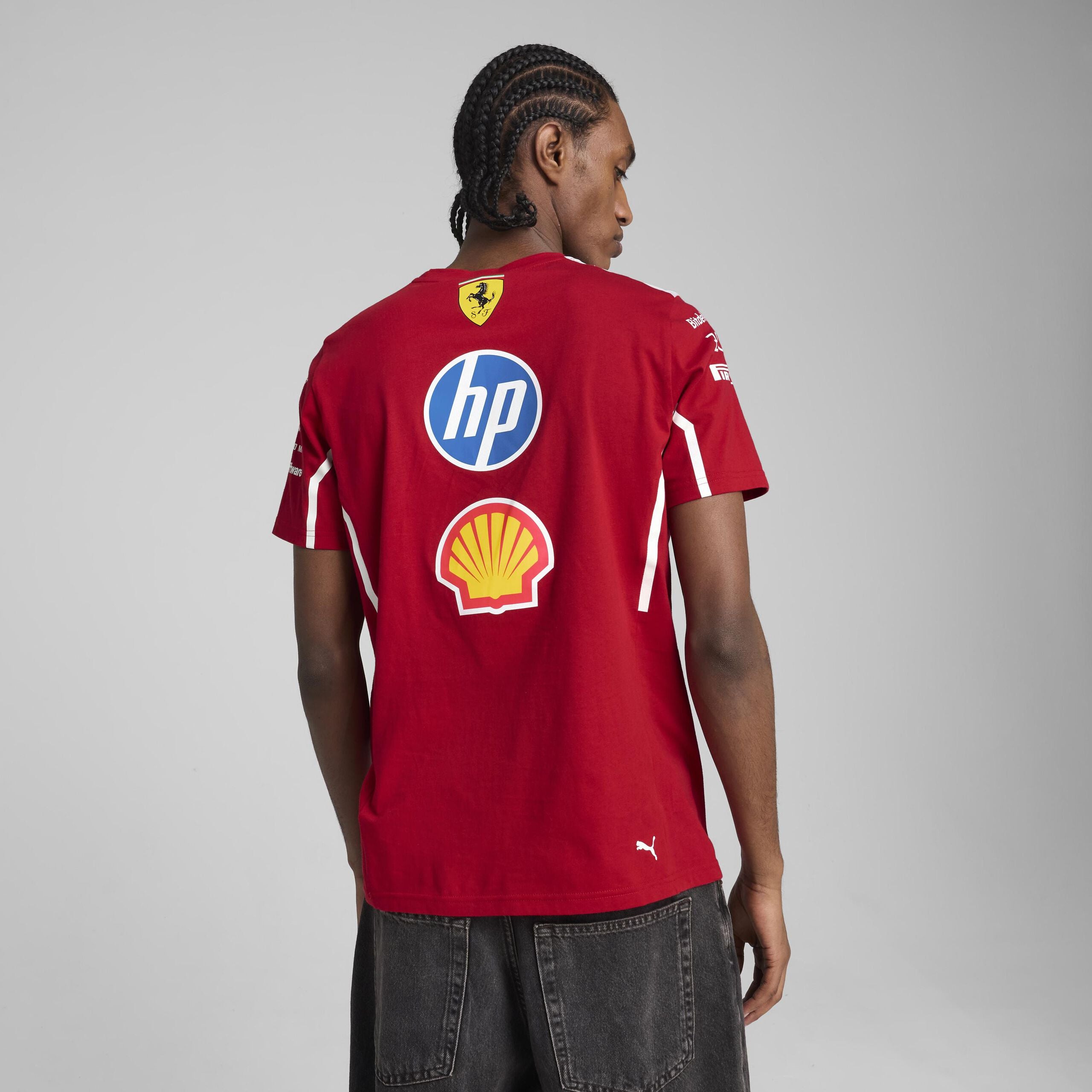 Model showing back of Ferrari F1 T-Shirt 2025