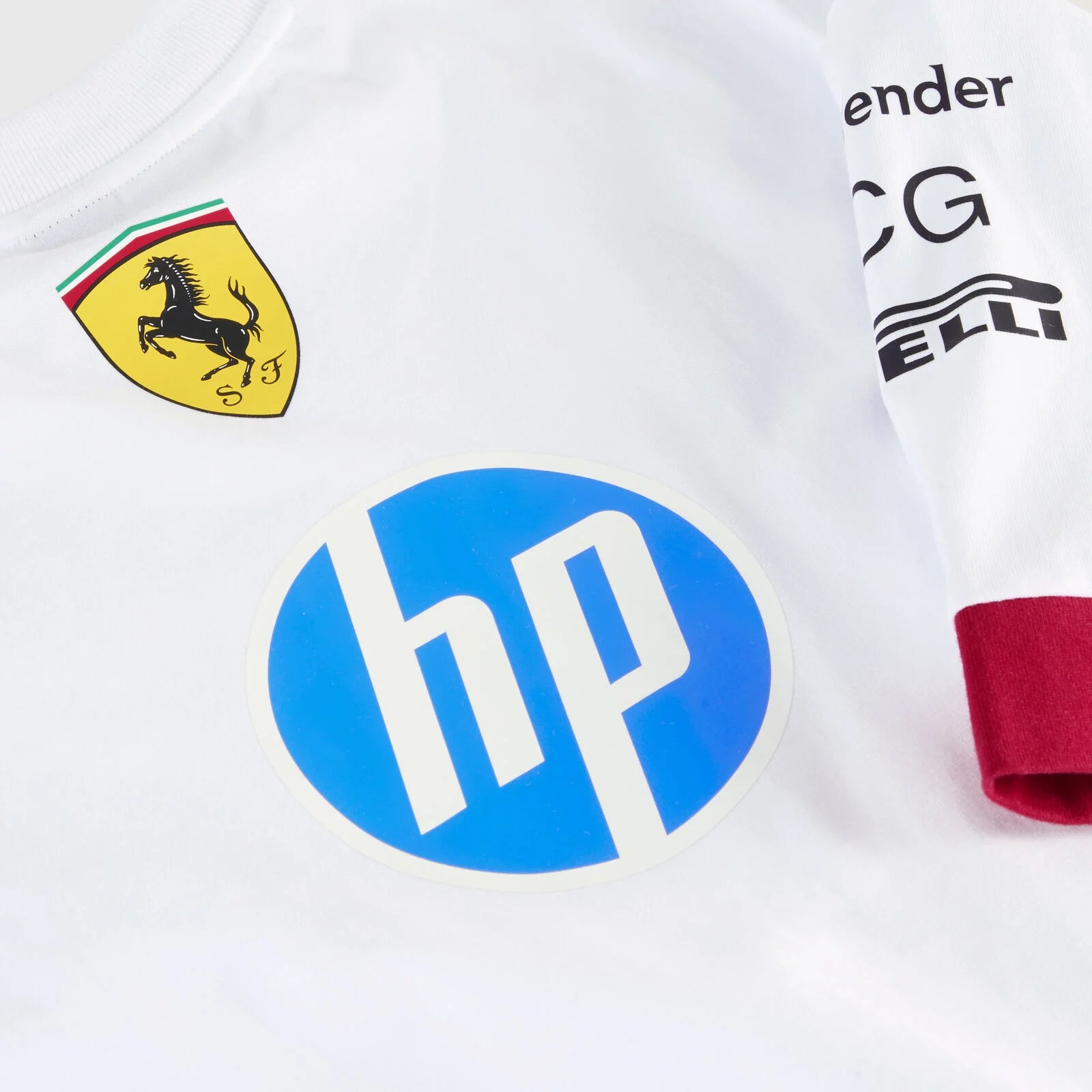 Close-up of HP sponsor logo on Ferrari F1 T-Shirt 2025