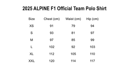Size chart for 2025 Alpine Racing Official Polo Shirt