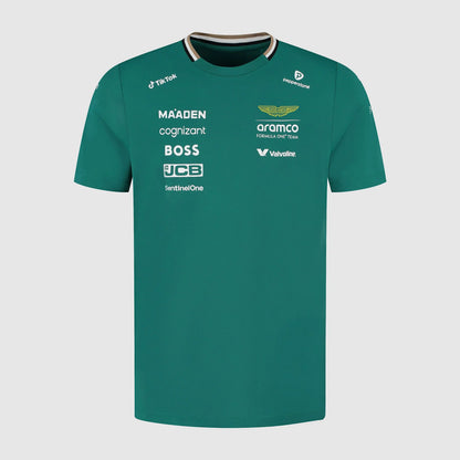 Front view of 2025 Aston Martin F1 Team T-Shirt with logos