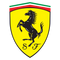 Ferrari logo with a black prancing horse on a yellow shield with red and green border.