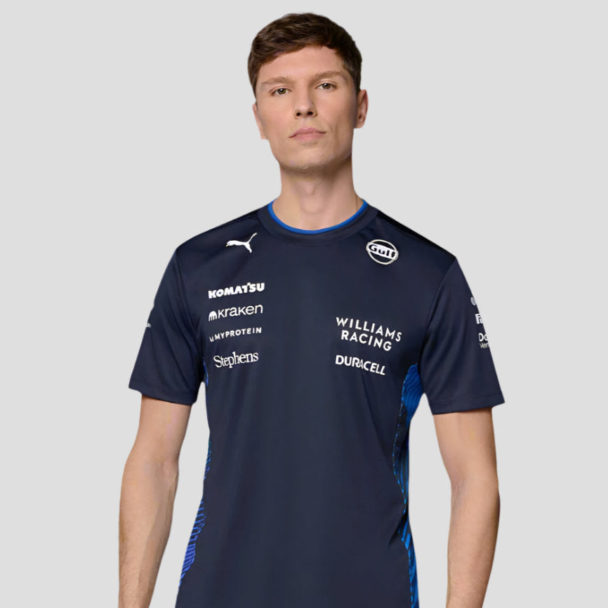 Lifestyle shot with model wearing Williams F1 shirt